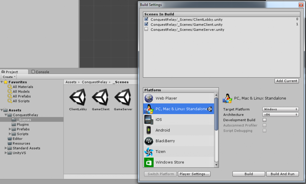 Running the game client in Unity