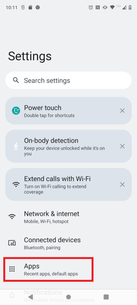 Settings screen on Android 12