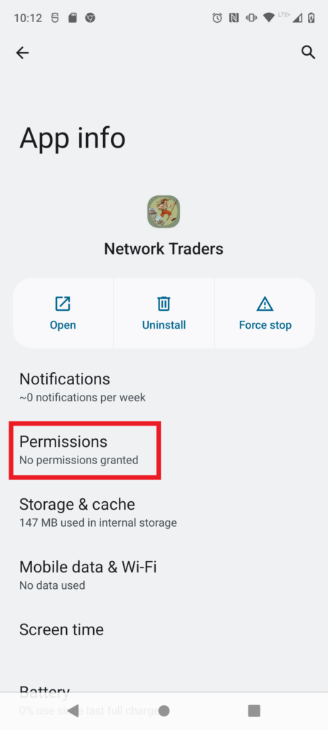 App info screen for Network Traders