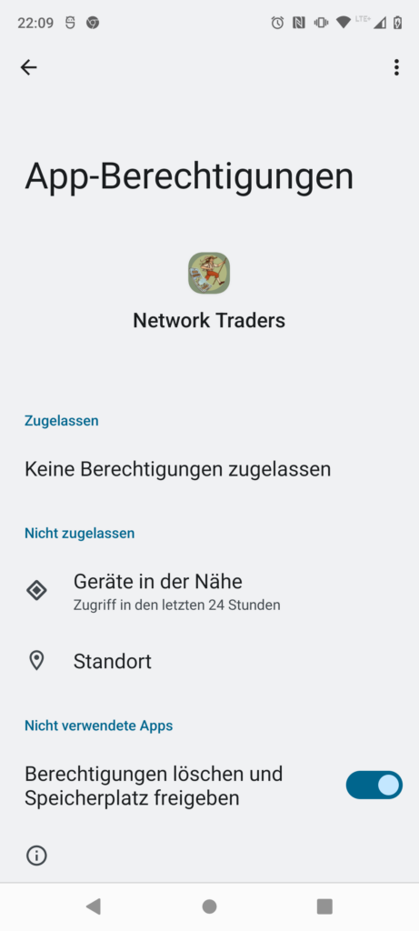 Übersicht der App-Berechtigungen für Network Traders