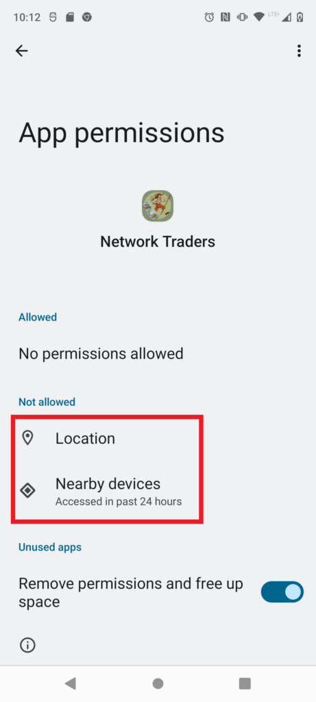 Permissions overview in settings for Network Traders